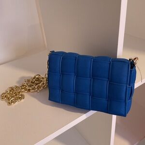Blue Quilted Chain Shoulder Bag